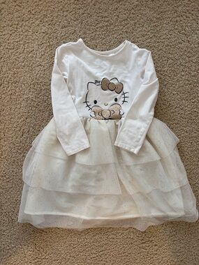 Hello Kitty White & Gold Glitter Layered Tulle Dress